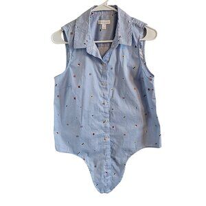 Charter Club woman's SZ 10 Nautical Sleeveless Blouse Tie Front Collared Preppy